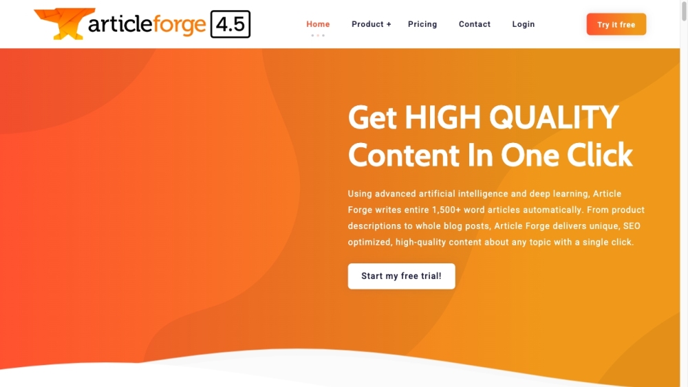 Article Forge：人工智能驱动的内容生成器 Article Forge 可立即创建完整、独特且 SEO 友好的文章。