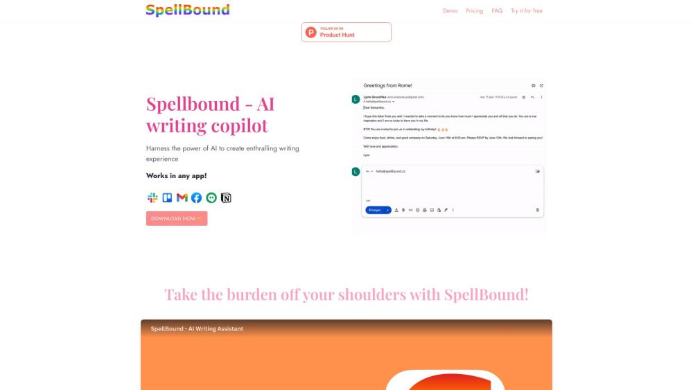 SpellBound：SpellBound 是一款人工智能驱动的写作助手，可以改善语气、语法和内容功能的写作。