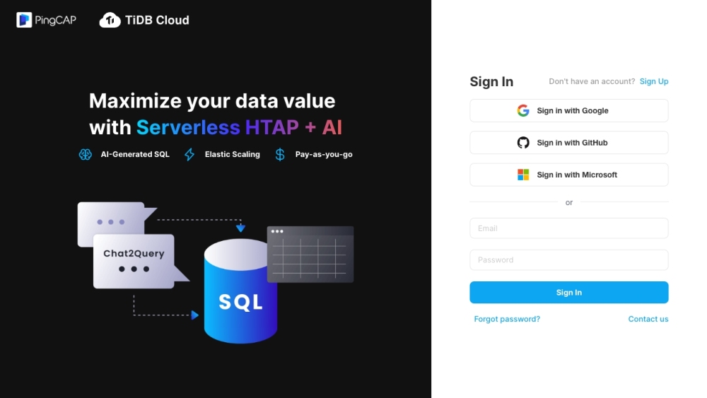 TiDB Cloud：TiDB Cloud 是一项完全托管的服务，结合了人工智能生成的 SQL 和无服务器 HTAP，用于实时分析和弹性扩展。