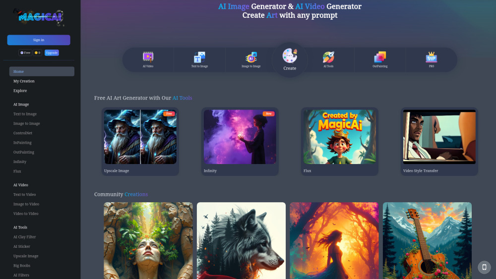 MagicAi：轻松免费创建人工智能生成的图像和视频。