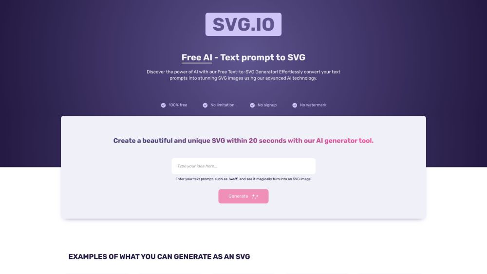 Free AI - SVG 插图的文本提示：AI 驱动的 SVG 生成器