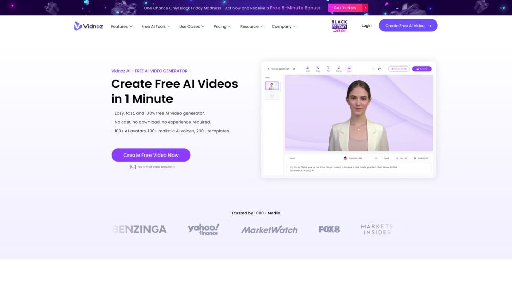 Vidnoz AI Tools：由自动化驱动的免费 AI 视频创建工具。