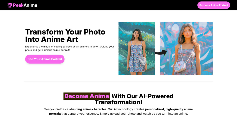 PeekAnime：使用 AI 将照片转换为独特的动漫肖像。