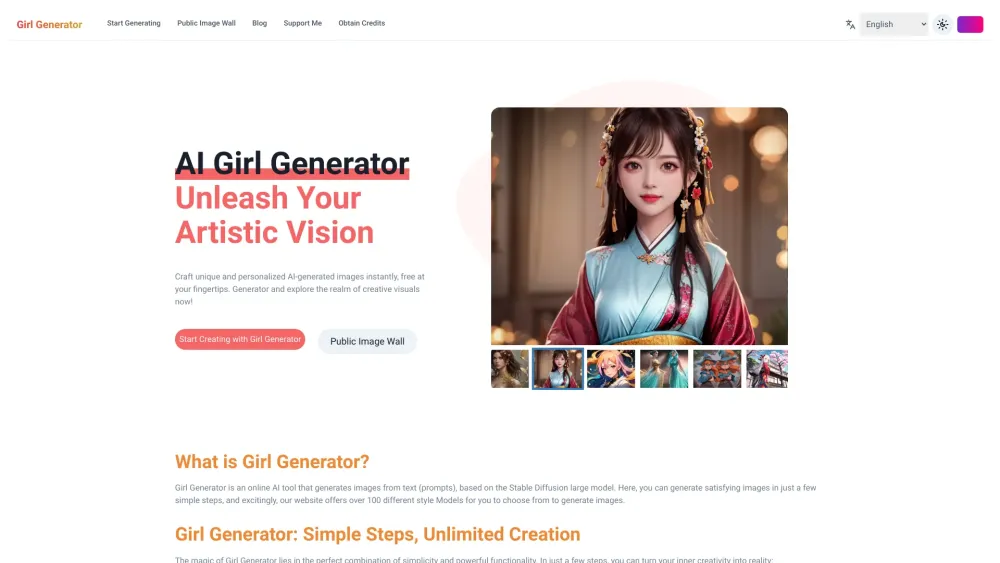 Girl Generator：根据文本提示生成 AI 图像