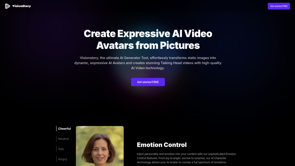 VisionStory AI：VisionStory AI 可以立即、富有表现力地创建包含照片、语音克隆等的头像视频。