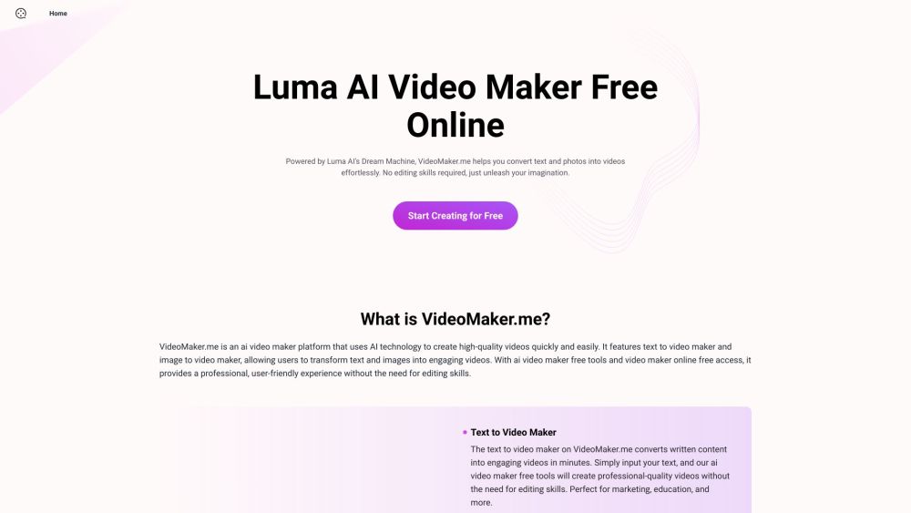 Video Maker 免费在线由 Luma AI 提供支持：用于文本和照片的 AI 视频生成器