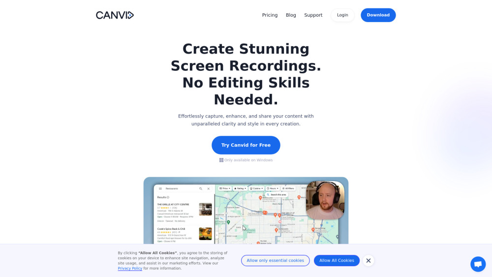 Canvid AI Screen Recorder：人工智能驱动的屏幕录像机，可实现高质量录制