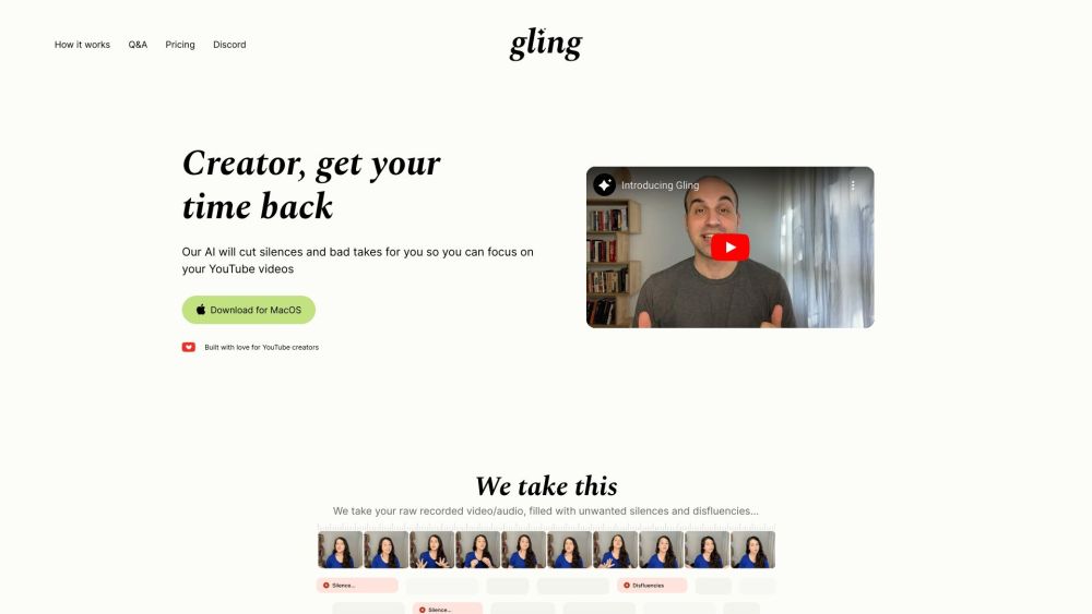 Gling AI：人工智能驱动的视频编辑工具，可自动检测并删除沉默和糟糕的镜头。