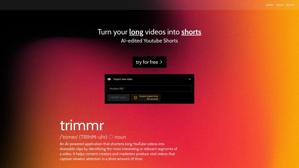 Trimmr：人工智能驱动的应用程序 Trimmr 将 YouTube 视频缩短为可共享的剪辑，帮助创作者制作病毒式内容。