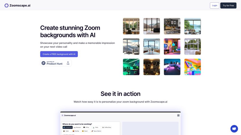 ZoomScape.ai：ZoomScape.ai 是一个利用 AI 创建漂亮的 Zoom 背景的网站。