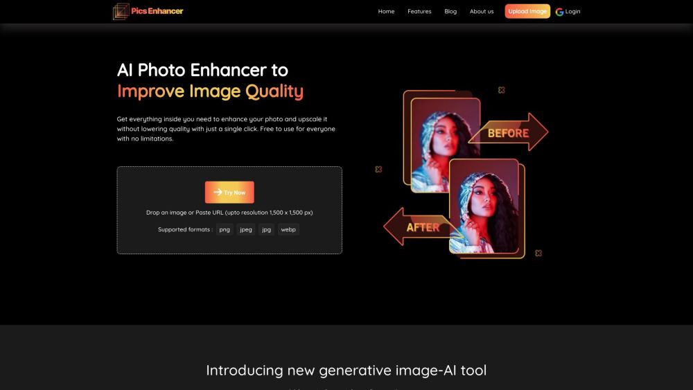 Pics Enhancer：一款基于 AI 的工具，可通过 AI 算法免费增强图像质量。