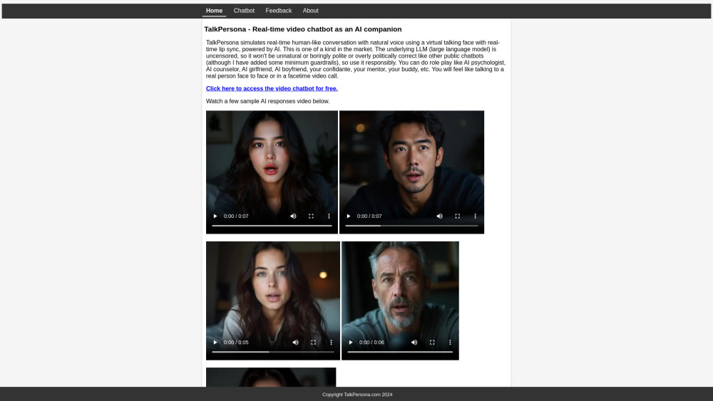 TalkPersona：用于实时视频通话和对话的人工智能聊天机器人。