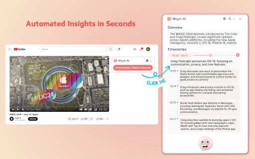 Wayin AI ai chrome 扩展：用于 YouTube 摘要和聊天的免费视频副驾驶。