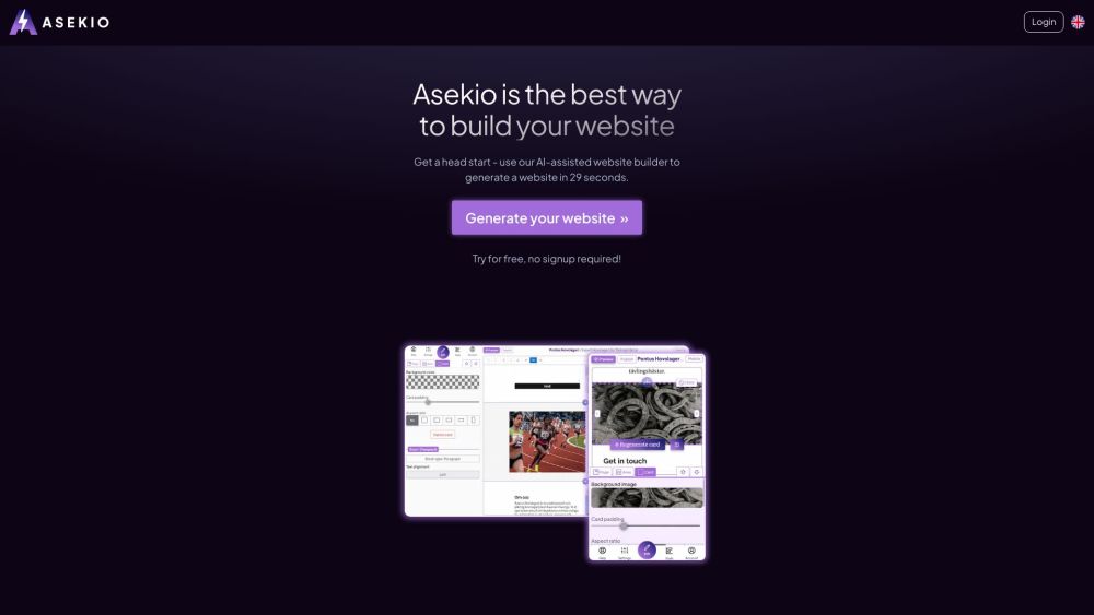 Asekio - AI Website Builder：人工智能生成的网站，具有适合移动设备的编辑器