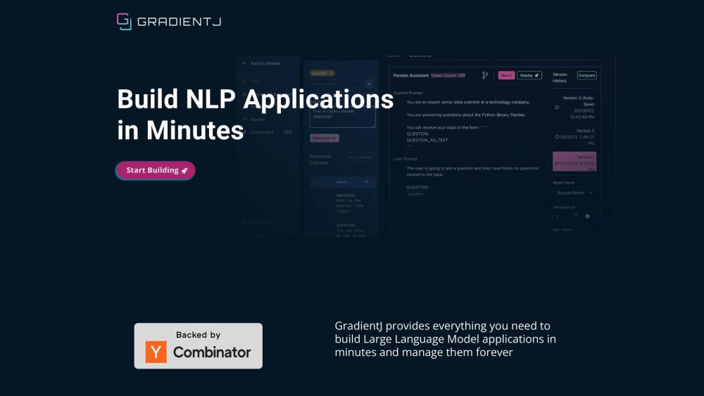 GradientJ - 快速构建 NLP：使用 GPT-4 语言模型测试和管理 NLP 应用程序的平台。