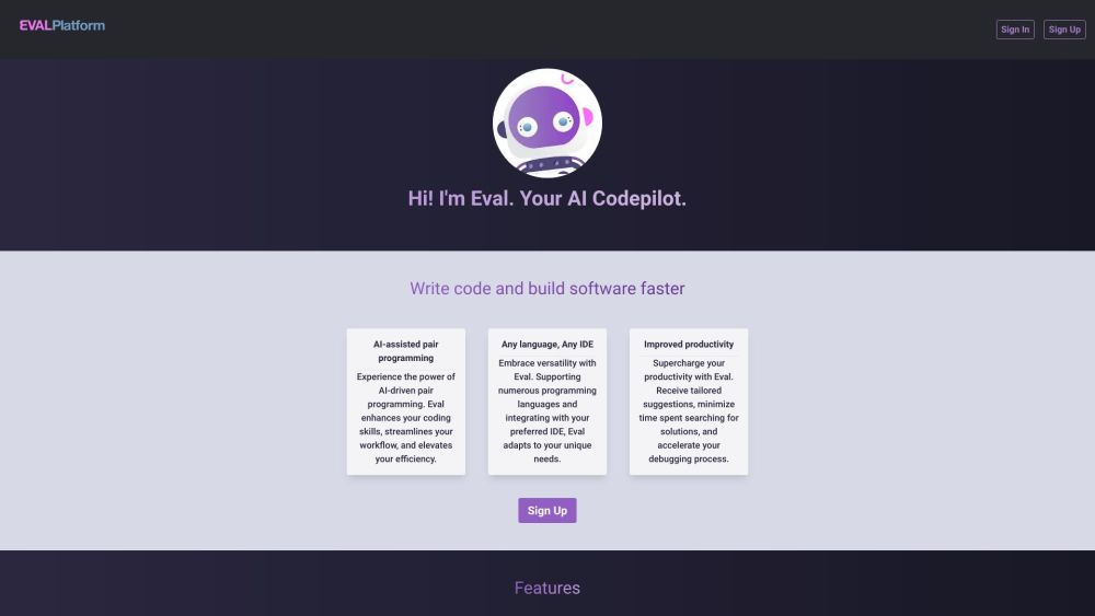 Eval - 您的 AI Codepilot：AI Codepilot Eval 可帮助开发人员通过 AI 驱动的结对编程更快地编写代码并提高效率。