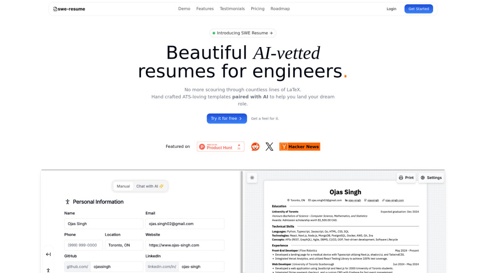 SWE-Resume：面向软件工程师的人工智能简历生成器。