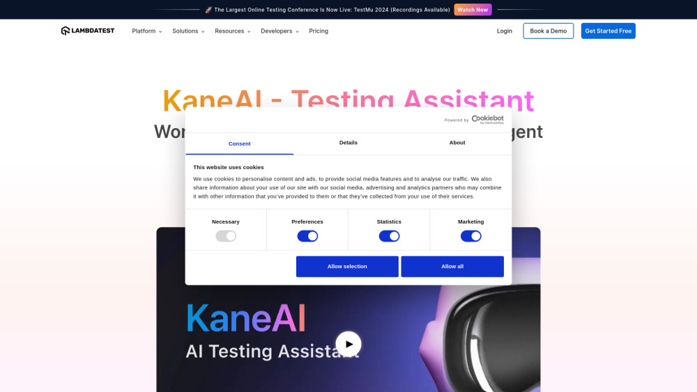 KaneAI：LambdaTest 的 KaneAI 是一款基于 AI 的智能测试代理，适用于高速质量工程团队。 KaneAI 基于现代大型语言模型 (LLM) 构建，允许团队使用自然语言创建、调试和改进测试。