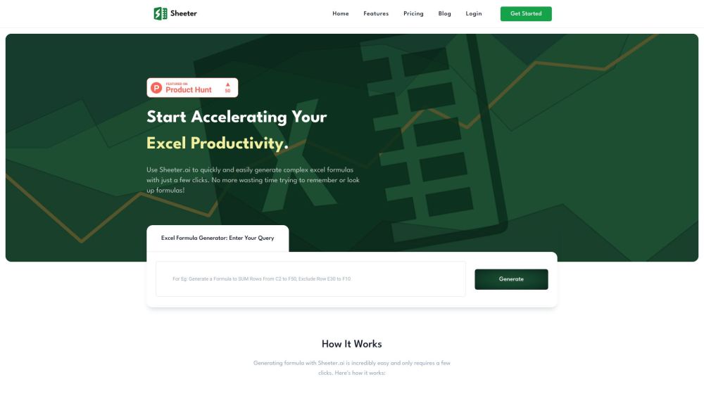 Sheeter：Sheeter 通过为 Excel 和 Google Sheets 生成复杂的公式来简化工作效率。
