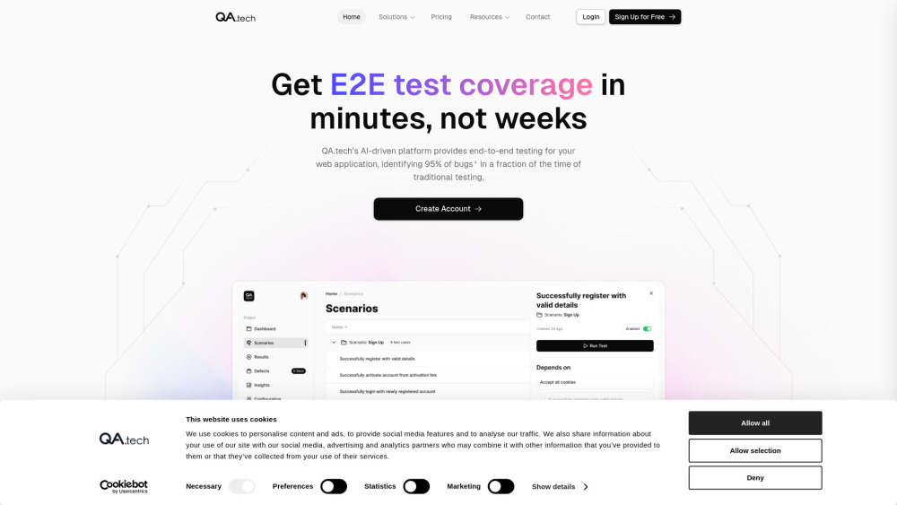 QA.tech：QA.tech 的 AI 驱动平台为您的 Web 应用程序提供快速的端到端测试。