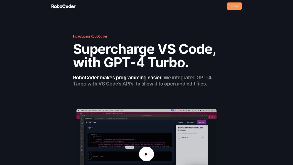 RoboCoder - VS Code 中的 GPT-4 Turbo：使用 VS Code 中的 GPT-4 Turbo 使编程变得更容易。