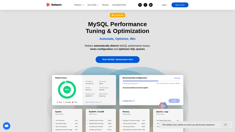 Releem：人工智能驱动的 MySQL 性能监控工具