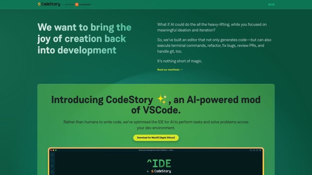 CodeStory：CodeStory 是一款人工智能驱动的编辑器，可以简化开发人员的编码任务。