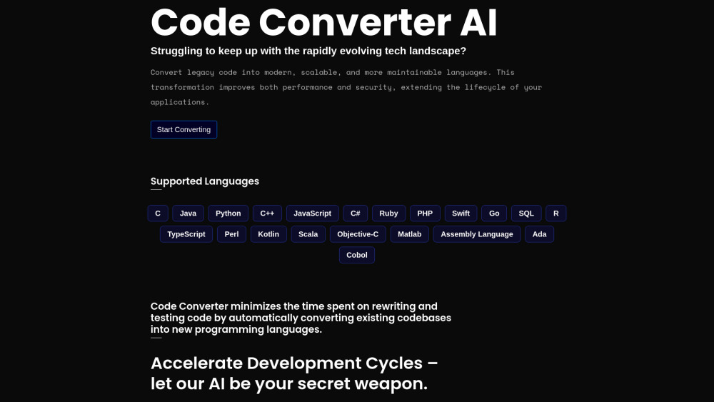 Code Converter AI：用于将遗留代码转换为现代语言的人工智能工具。