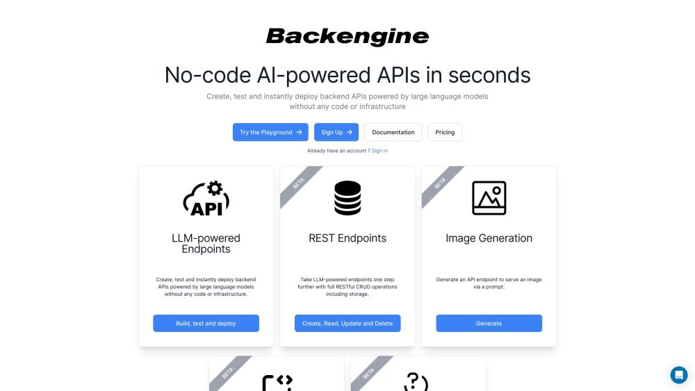 Backengine：Backengine 将对话转换为软件，无需编码或基础设施设置。