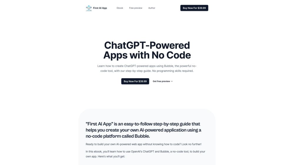 第一个 AI 应用程序：使用 Bubble 的无代码平台和 OpenAI 的 ChatGPT 创建您自己的 AI 应用程序。