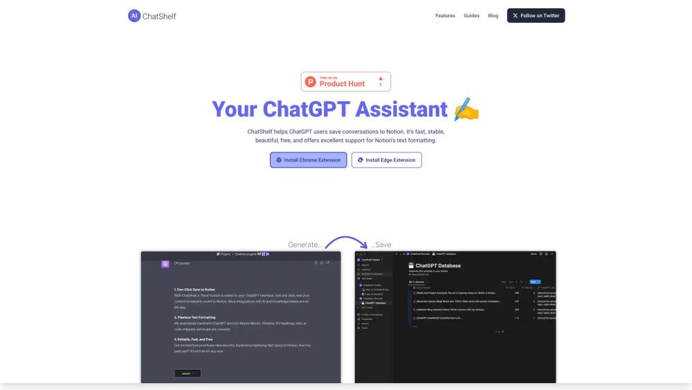 ChatShelf：ChatShelf：轻松将 ChatGPT 对话保存到 Notion。