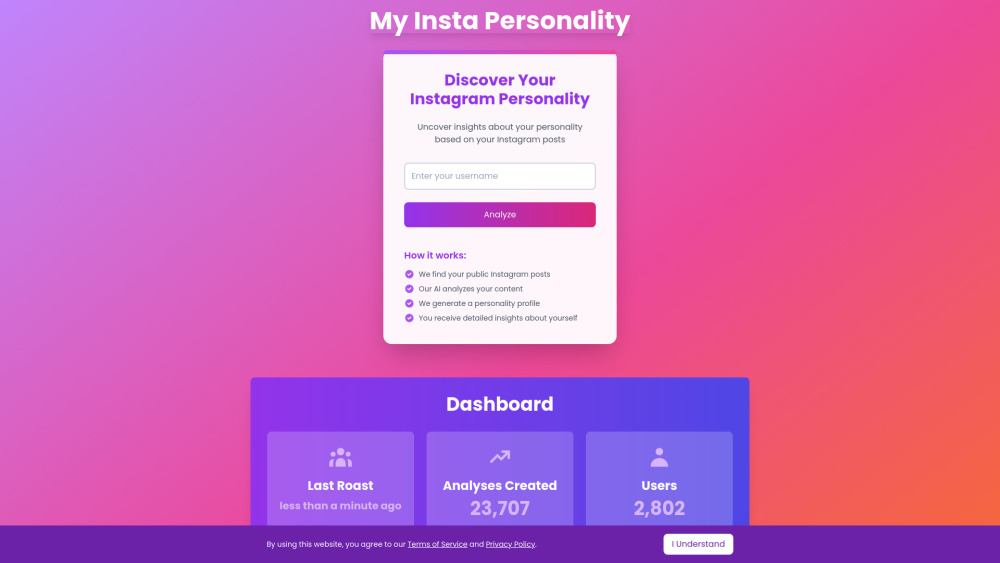 My Insta Personality：人工智能工具分析 Instagram 以获得个性见解。