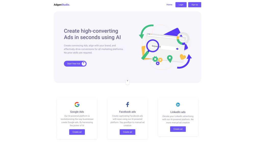 Adgen Studio - AI 广告：Adgen Studio 使用 AI 在 Google、Facebook 和 LinkedIn 上创建有效的广告。